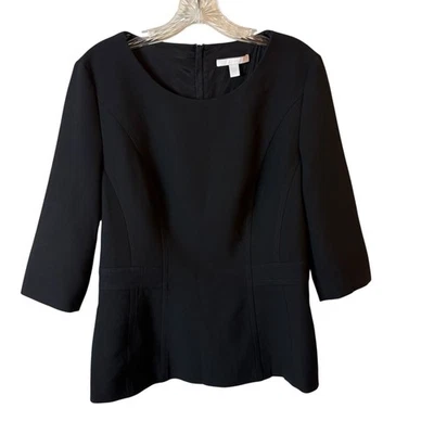 HUGO BOSS Ivero Peplum Scoop Neckline Top Black Womens Size 8 - Image 1 of 4