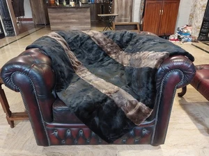 Genuine Real Sheared Muskrat Mink Fur Blanket Size throw 48" x 38" Rug 6699 - Picture 1 of 5