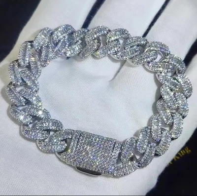 Pulsera cubana de moissanita VVS de 7 pulgadas - Joyería helada Foto 1 de 4