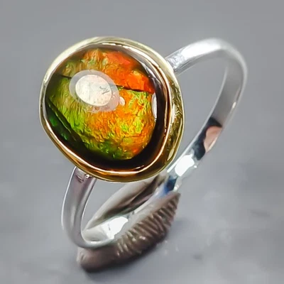 Anillo Ammolita Natural Hecho a Mano 5 quilates+ Plata de Ley 925 Talla 8/R441114 Foto 1 de 4