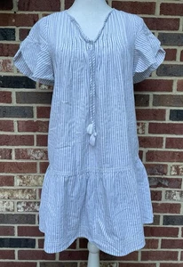 VINEYARD VINES Blue & White Stripe Flutter Sleeve Pintuck Dress SIZE 0 - Picture 1 of 9
