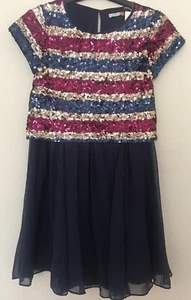 John Lewis girls 12 Yr Stripe Sequin Chiffon Dress pink gold Blue party Wedding - Picture 1 of 11