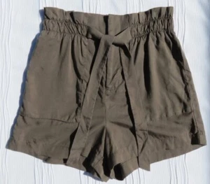 $59 SOCIALITE Nordstrom Olive Lyocell Twill High Rise Paper Bag Shorts US S 4 - Picture 1 of 3