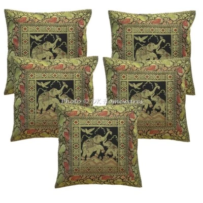 Juego de 5 fundas de almohada brocado indio 40x40 cm elefante bohemio Foto 1 de 4