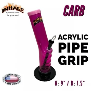 INHALE®️ 1.5x8" Pink Grip ACRYLIC HOOKAH WATER PIPE WITH CARB & POKER US MADE - Picture 1 of 2