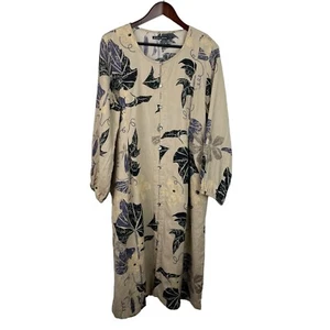 Kimono-Kleid Gundren Sjoden Größe Large beige schwarz Blatt Leinenmischung Knopf - Bild 1 von 9