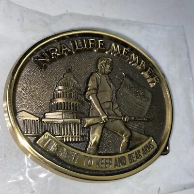NRA Life Member Right To Bear Arms Belt Buckle Solid Brass Jadco Hunting Guns Foto 1 de 4
