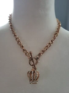 Juicy Couture King Crown Coronation Royal Pendant Rose Gold Tone Necklace 16” - Picture 1 of 10