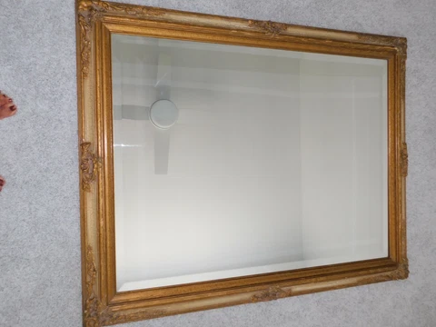 Large Vintage Ornate Rustic Wood Framed Heavy Beveled Wall Mirror 47" x 37" - PU Cover