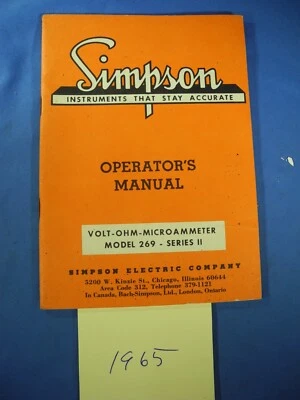 Simpson V.O.M Model 269 Series III Operator's Manual ~ c. 1965 ~ Original - Image 1 of 4
