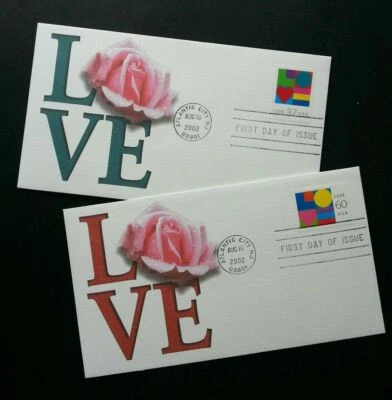 [SJ] USA Love 2002 Valentines Roses Flower Flora Plant (stamp FDC 2's) - Image 1 of 4
