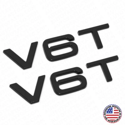 2x Audi Gloss Black V6T Side Fender Marker Letter Nameplate Emblem Badge Sport - Image 1 of 4