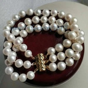 BRACCIALE NATURALE 8-9MM MARE DEL SUD VERA PERLE BIANCHE 14K 3 FILE - Foto 1 di 2