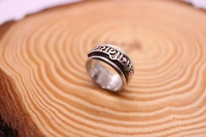Vintage Heavy Sterling Silver Om Spinner Ring - Buddhist Mantra Size N - Picture 1 of 9