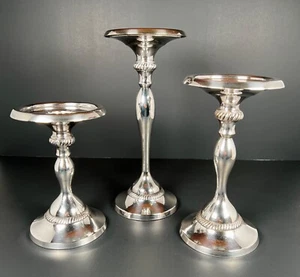 Pottery Barn Silver Plate Rope Twist Candlesticks Candle Holders Set of 3 - Picture 1 of 14