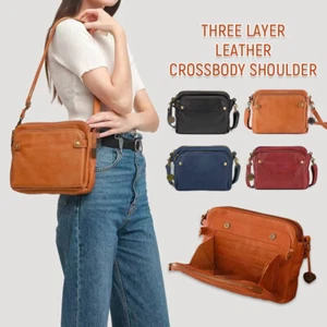 Three Layer Leather Crossbody Bag Crossbody Shoulder Bag Womens Handbag Bag - Picture 1 of 17