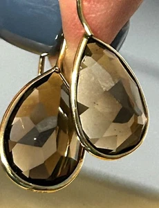 Bold Smokey Topaz 14 Kt Gold Earrings - Picture 1 of 5