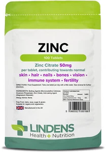 Zinc 100 Tablets 50mg High Strength Immune Health Lindens - Picture 1 of 5