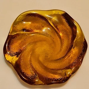 Cenicero vintage Fenton MCM ámbar remolino vidrio artístico 5 pulgadas cuenco plato de caramelo defectos - Imagen 1 de 10