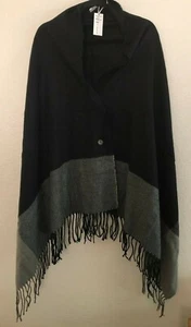 NWT Harve Benard Brushed 2 Button Fringe Convertible Cardigan Wrap Black Gray  - Picture 1 of 4