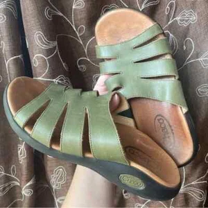 Chacos Size 8 Green Brown Black Women's Slip On Leather Sandal Slide Thick Sole - Picture 1 of 6