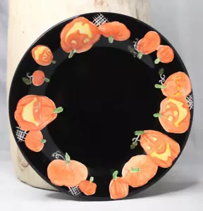 Halloween Pumpkins Black Candle Plate By White Barn Candle Company 7" - Picture 1 of 3