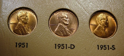 1951 P-D-S  Lincoln Cent Trio -  Red / RB Unc Uncirculated  ( Set E ) Cover