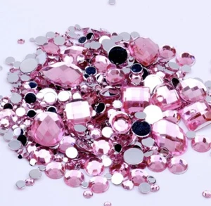 Mix Sizes Pink Color Round Acrylic Loose Non Hotfix Flatback 1,000 pcs. - Picture 1 of 3
