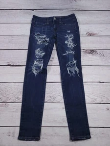 American Eagle Jeans Womens Size 2 Jegging Skinny Distressed Dark Wash Denim J2 - Picture 1 of 9