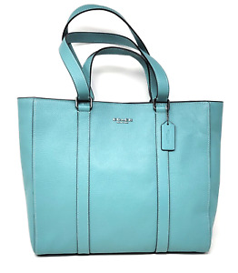 Coach Hudson Blue Green Pebble Leather Double Handle Tote C8157