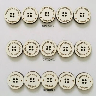 Personalised White Buttons Wooden Handmade Products Knitted Crochet Laser Cut 1" - Image 1 of 4