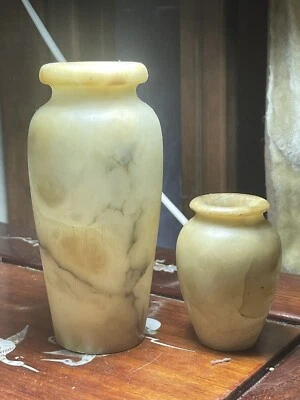 Art Moyen-orient Ensemble 2 Petits Vases Ballustres Anciens Egypte En Albâtre - Photo 1/4