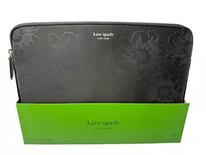 Kate Spade Slim Laptop Sleeve 13” Matte Black/Gold Zipper Metallic Floral Detail - Picture 1 of 8