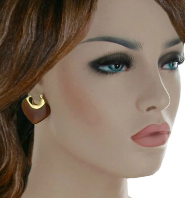 Pendientes colgantes marrón imitación tortuga lucita tono dorado perforados 1" Foto 1 de 3