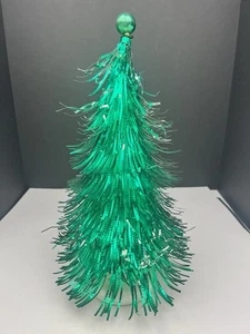 Vtg Green Tabletop Mantle Christmas Tree Aluminum? Feather Retro Mercury topper - Picture 1 of 24