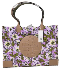 Bolso de Mano Tory Burch Grande de Nylon Estampado Ella Rosa Aster Flor Floral Cuero Cartera - Imagen 1 de 8