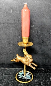 Vintage Messing laufender Hase Kaninchen Kandelaber Bronzeguss Deko 7 1/2" Indien - Bild 1 von 22