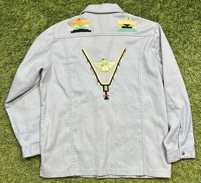 VTG 70s Sears Western Wear Denim Snap Shirt Embroidered Native American Men's XL - Image 1 of 4