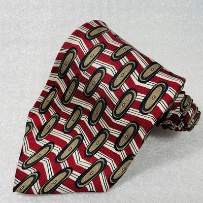 Corbata de cuello roja Zylos George Machado de colección con chevron blanco/impresión geométrica dorada Foto 1 de 4