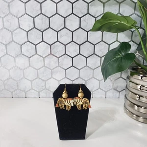 Vintage Laurel Burch Wild Zebra goldfarbene Emaille Ohrhänger Haken Ohrringe - Bild 1 von 8