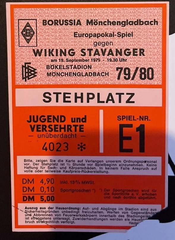 Lothar Matthaus Pro Debut Rookie Ticket 1979 Monchengladbach v Viking - Image 1 of 1