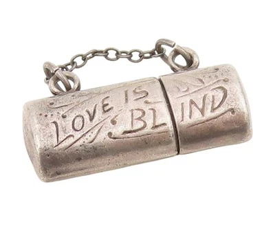 925 Sterling Silver Vintage Pendant Love Is Blind With Glasses In Case  PT25578 - Image 1 of 4