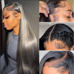 13x6 Lace Front Perücken Echthaar 180 Dichte Glatt HD Transparent Lace Fron... - Bild 1 von 7