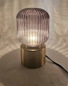 IKEA Solklint Accent Table Lamp Gray Clear Ribbed Glass Globe w/Gold Base 11"T - Picture 1 of 11