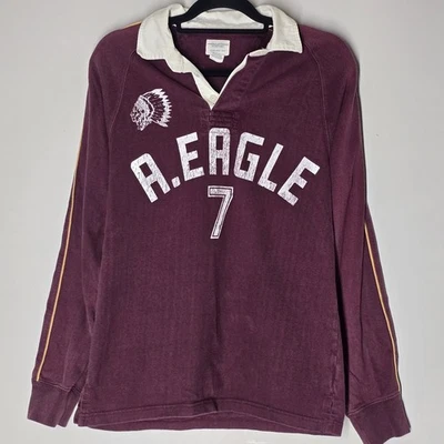 Polo de Rugby American Eagle Para Hombre S Manga Larga Años 90 Y2K De Colección DEFECTUOSO Foto 1 de 4