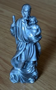 Mini estatua católica de San Cristóbal y el Niño peltre 3,5" T patrón viajero - Imagen 1 de 8
