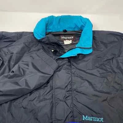 Marmot Men's XL Black Blue Windbreaker Style Pocket Hooded Full Zip Jacket - Image 1 of 4