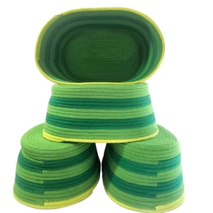 Handmade Fabric Rope Coil Basket Variegated Green Storage Home Decor (x4) Medium - Picture 1 of 4