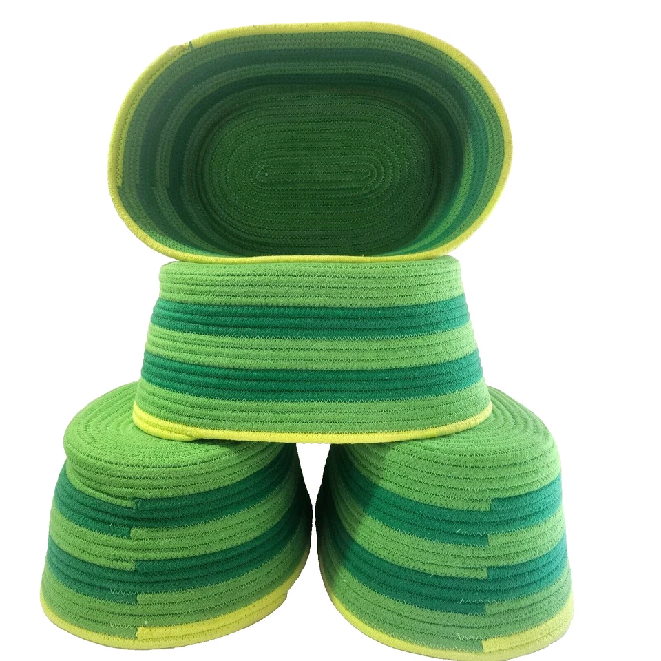 Handmade Fabric Rope Coil Basket Variegated Green Storage Home Decor (x4) Medium - Image 1 of 4