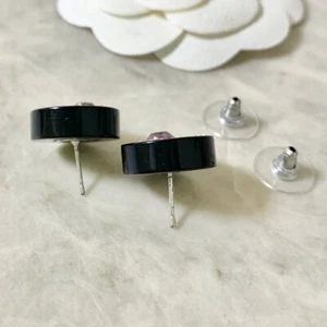 CHANEL Earrings Coco Mark Heart Pink Stone Crystal Black Round Silver Ladies - Picture 1 of 4